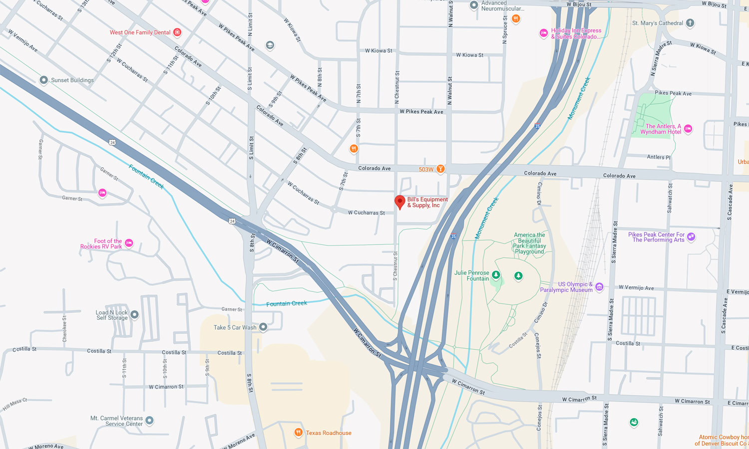 Map to Bill's Equipment's Downtown Location